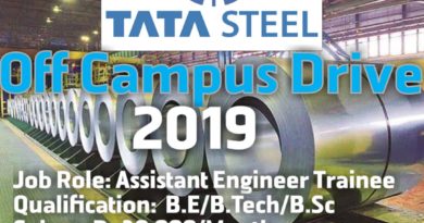 Tata Steel off campus drive 2019,2019 batch BE/Btech/Bsc for Assistant Engineer Trainee